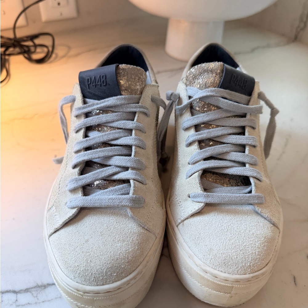 P448 Women's Cream and Silver Glitter Athletic Shoes